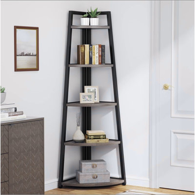 Étagère de coin 70,07 po, bibliothèque de coin 5 niveaux, étagère de coin industrielle, support pour plante, salon, cuisine, bureau