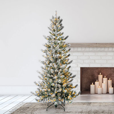 Home Heritage 7' Flocked Natural Pine Prelit Christmas Tree With Fairy Lights