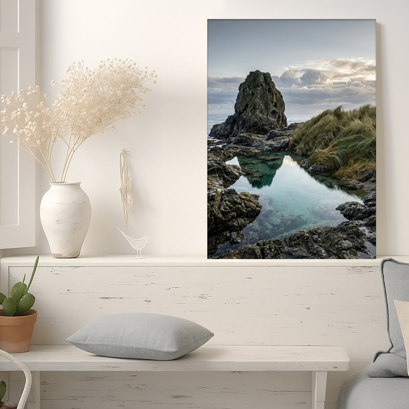 «Coastal Rock Stack Reflection In Calm Tide Pool», art mural, 18"H x 12"W