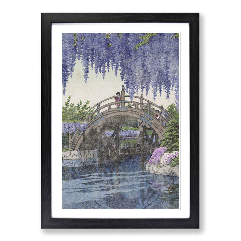 Wisteria at Kameido by Hasui Kawase - Picture Frame Painting Print, Black Framed, 36cm H x 27cm W x 2cm D