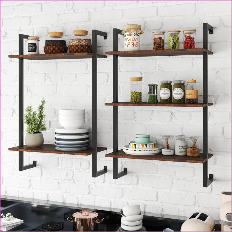 Floating Shelves 3-Tier &amp; 2-Tier Farmhouse Wall-Mounted Storage | Particle Board+MDF, Iron