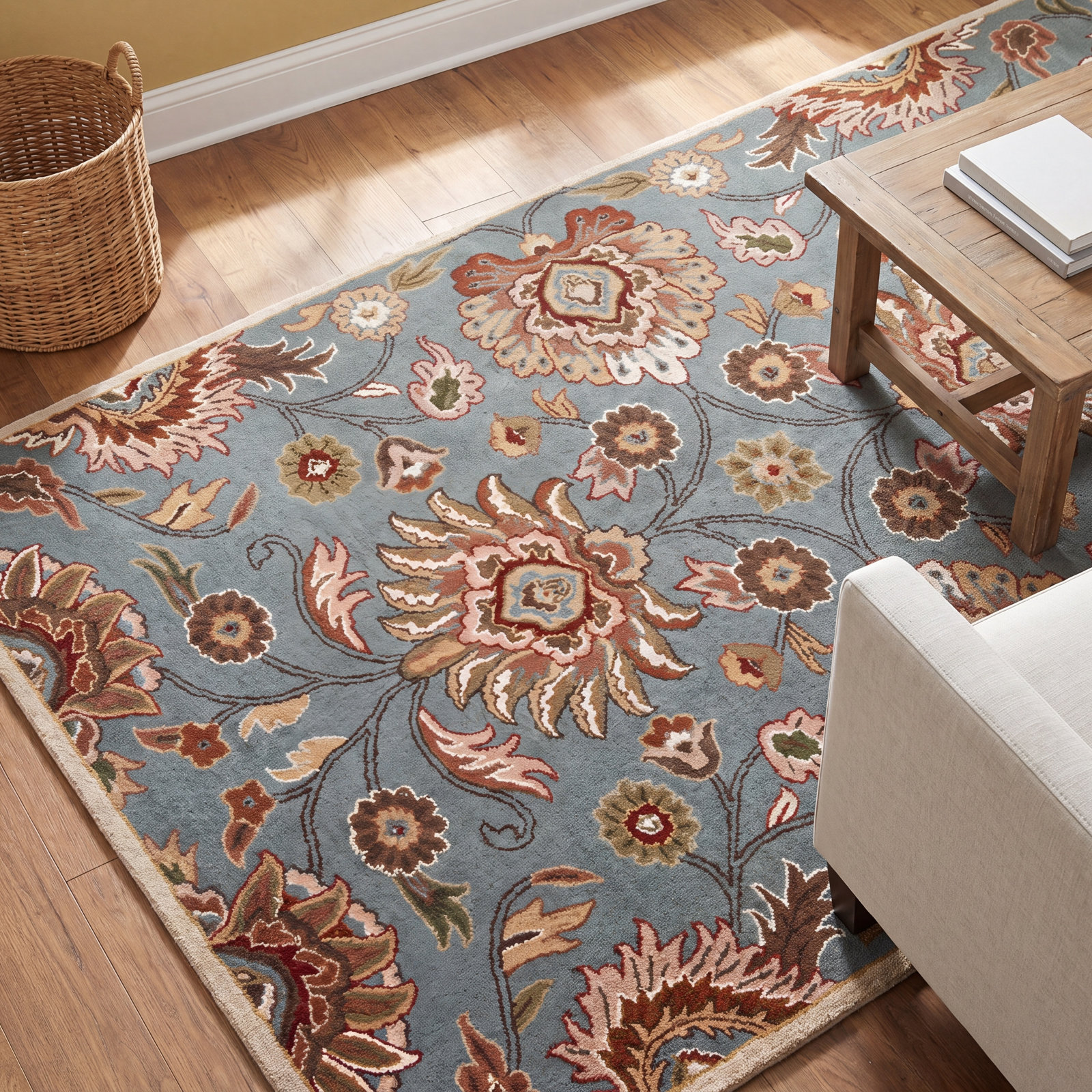 Arden Medium Gray Hand-Tufted Wool Floral Rug, Round 6'