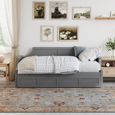Antavious Coastal Cottage Solid Wood Twin Daybed with Storage Drawers