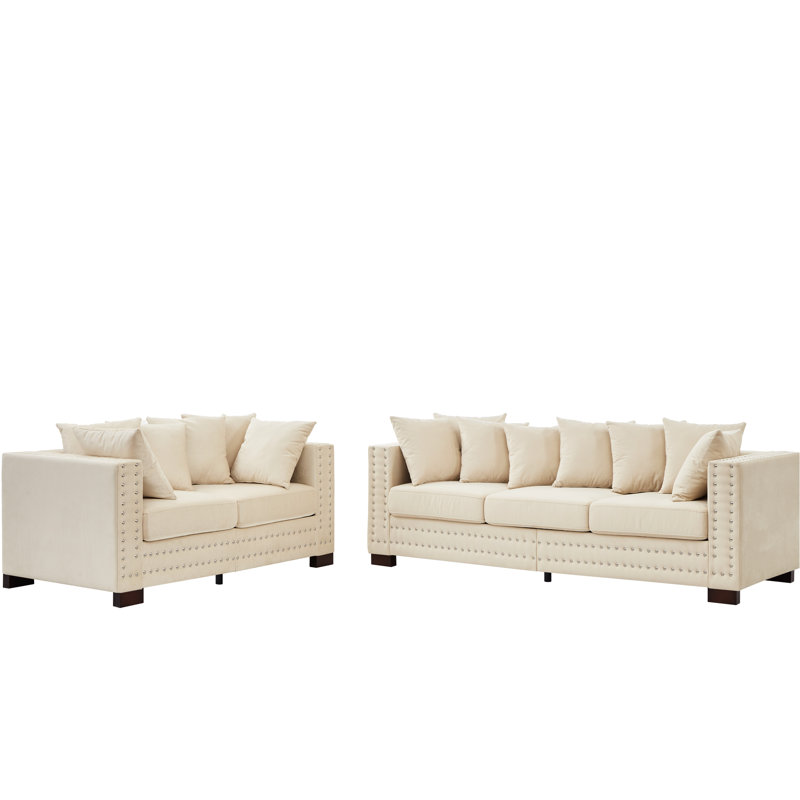 Velours abricot 5 places avec accoudoirs carrés modernes argentés, sièges en mousse à ressorts confortables, housses amovibles, rangement pour siège, structure en eucalyptus contreplaqué 2 + 3 ressorts ensachés à accoudoirs à haute densité