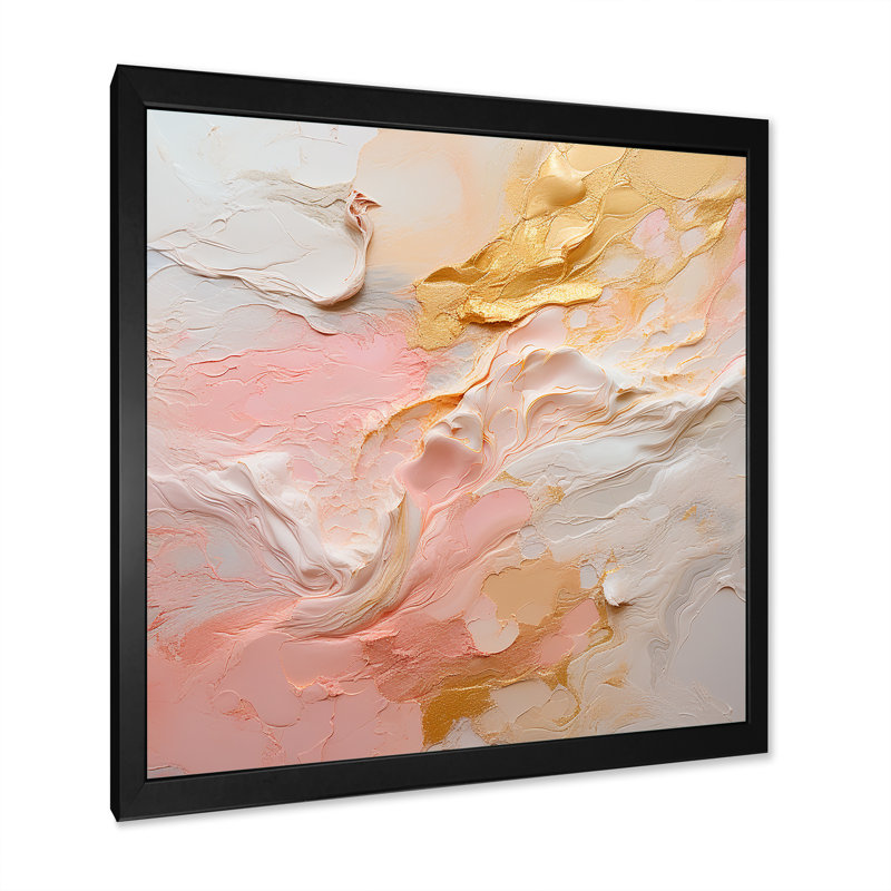 «Gold and Pink Paint Fusion I», reproduction sur toile, Cadre simple noir, H 36 po x l 36 po x P 1,5 po