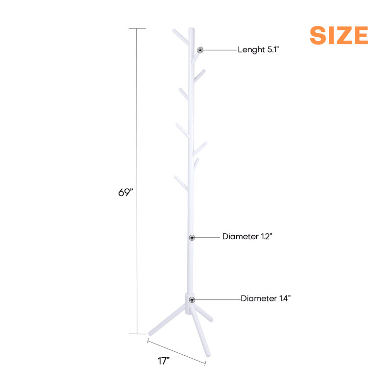 Freestanding 8 - Hook Coat Rack, White