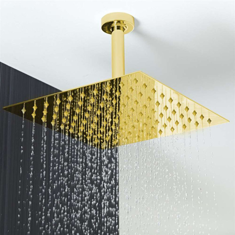 FontanaShowers Gold Rain Shower System with Ceiling Mount Showerhead, Handheld, and Triple Concealed Valve
