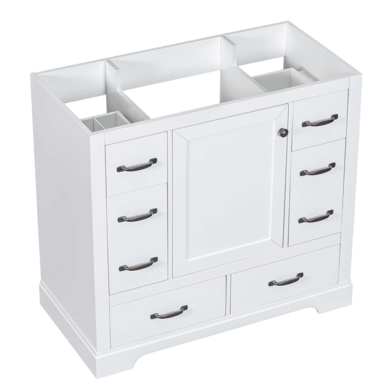Meuble-lavabo 36 po sans lavabo, base d'armoire seulement, six tiroirs, diviseur de tiroir multifonctionnel, tablette réglable
