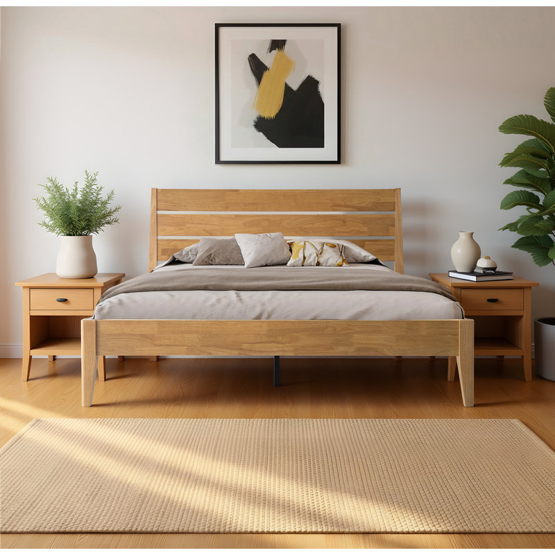 Tanira Queen Size Bed Frame - TAB-41-Q with Headboard & Footboard Solid Wood Platform Bed, Sturdy Slats Support, Metal Center Legs, Easy Assembly, No Box Spring Needed, Under-Bed Storage, Honey Oak