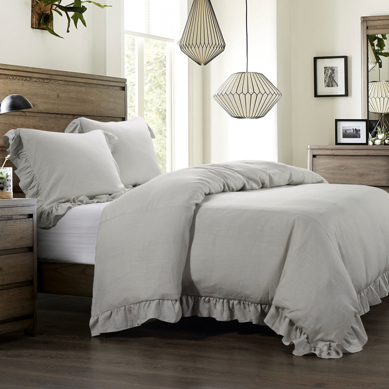 Housse de couette 1 pièce Lily, Housse de couette pour lit simple, gris