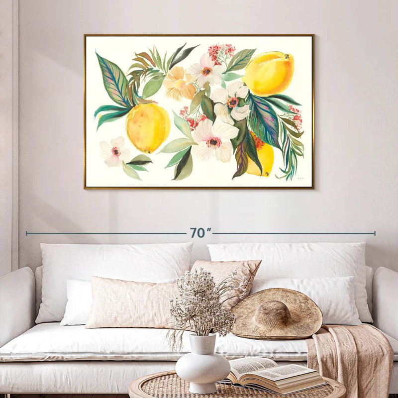 Agrumes d'été I, 46 po x 31 po, Cadre flottant doré