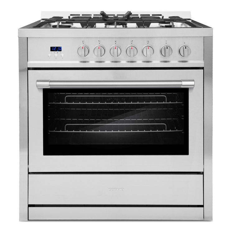 Cosmo 36 in. Nebula Collection 3.8 cu. ft. Gas Range, 5 Burners, Rapid Convection Oven, Smooth Grip Handle in Stainless Steel
