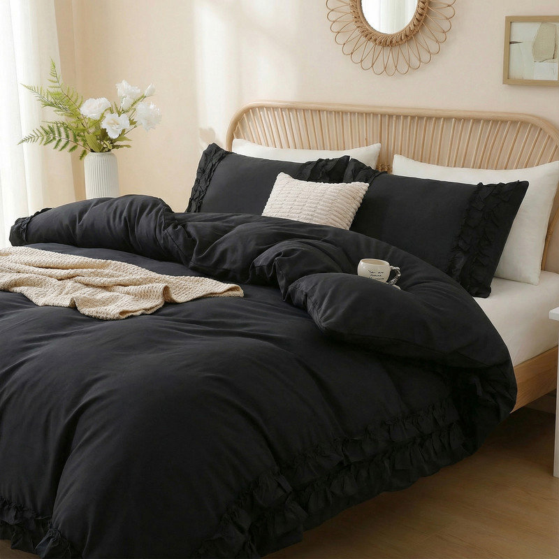 Ensemble de housse de couette à rayures jaunes pour grand lit, ensemble de literie en coton naturel avec fermeture à glissière et 8 attaches d'angle, literie en lin luxueux et respirant doux pour toutes les saisons