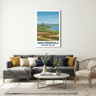 Ards Peninsula, Northern Ireland - Romantic Coastal Escape Travel Poster. Giclee Print on Wrapped Canvas. Wall Art, Home Decor - Regions & Scenic Areas, Northern Ireland 1 Piece Wrapped Canvas Wall Art