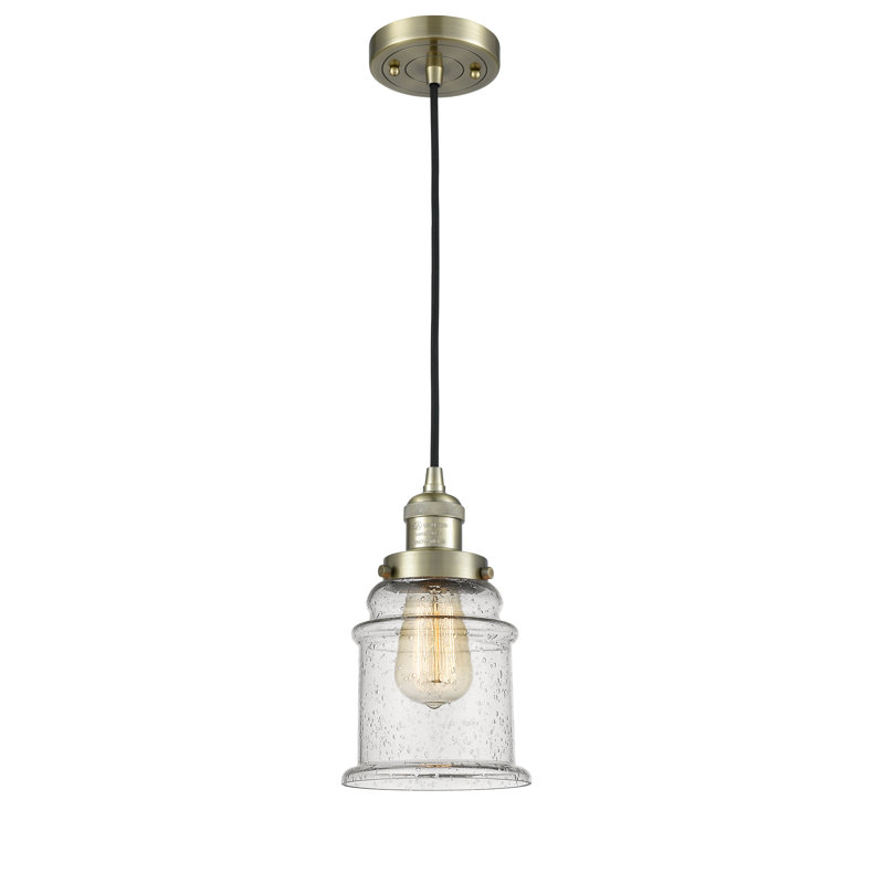 Luminaire suspendu en forme de cloche à 1 lumière Alexandira, Grainé, Laiton antique, Ampoule DEL 6 watts Vinage