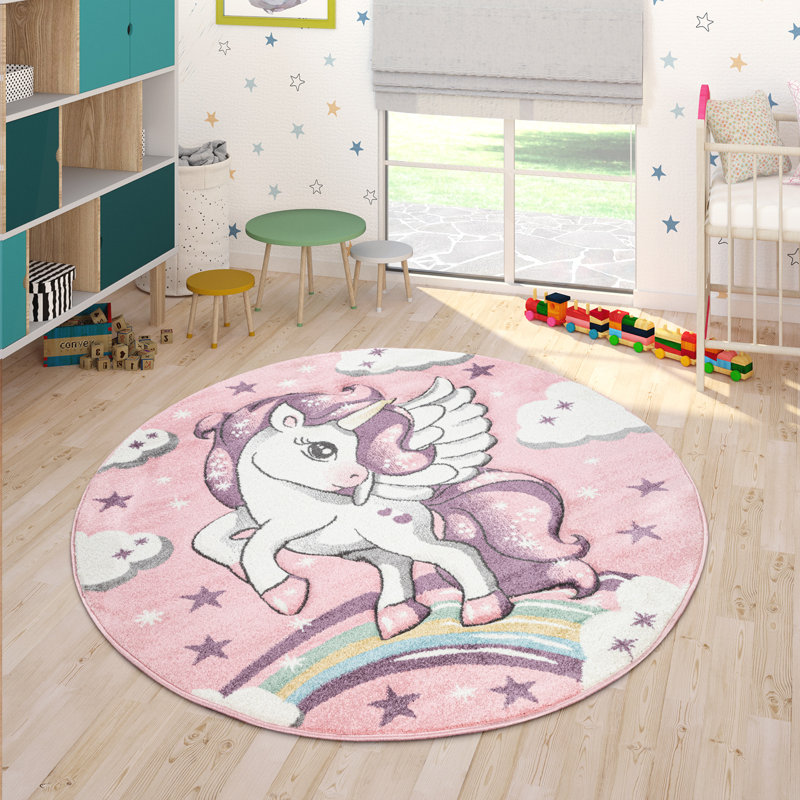 Gunnarr Machine Woven Pink/White Rug, Round 160cm, Pink/White