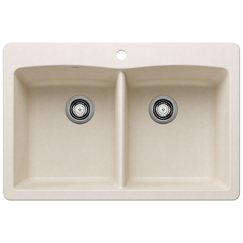 Diamond Silgranit 33" 50/50 Double Bowl Dual Mount Kitchen Sink - Soft White, Soft White