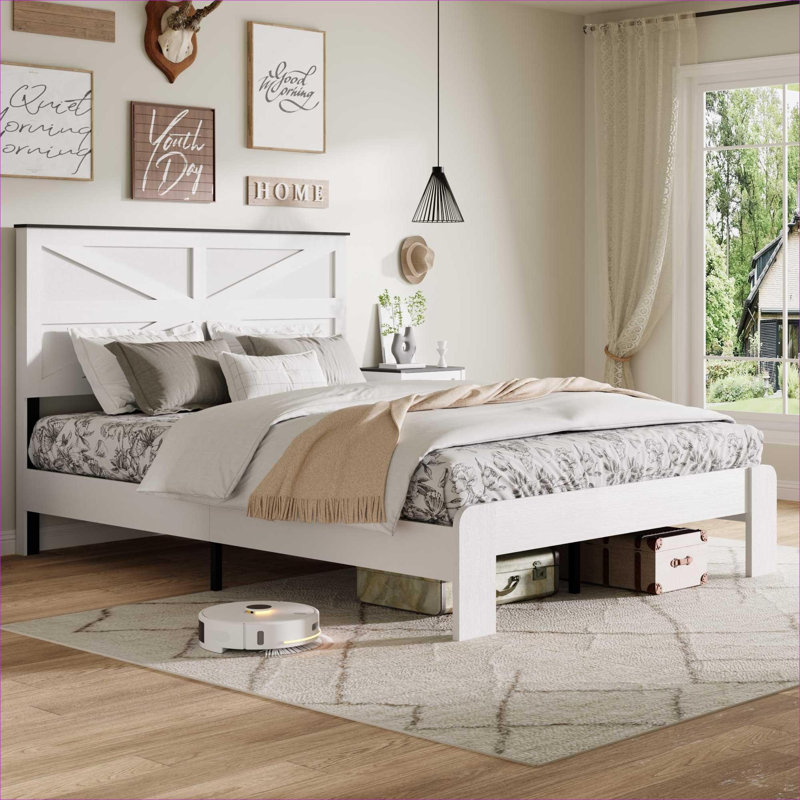 Structure de lit plateforme grand Mildly Industrial sans sommier tapissier, Queen