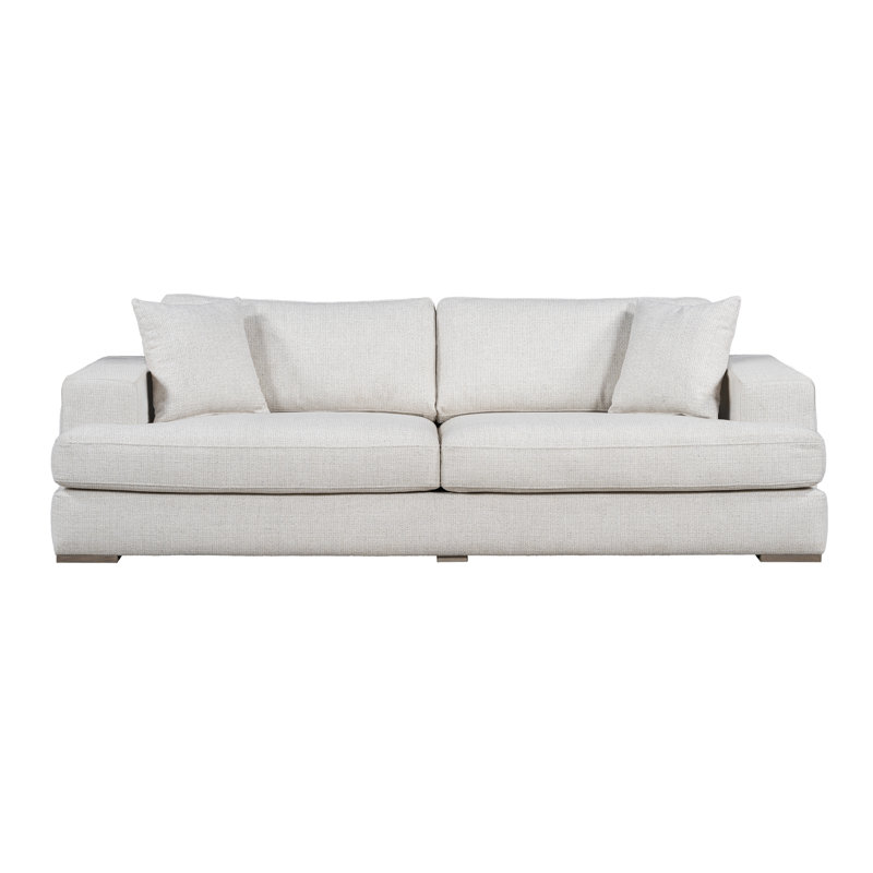Clyde Polyester Blend Upholstered with Solid Birch Wood Dusted Stone Finish White Cream 100" Sofa
