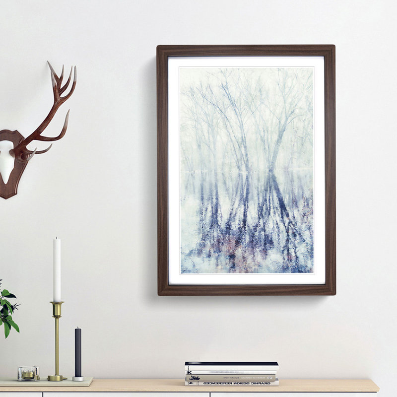 Reflection Of Trees In A Forest - Single Picture Frame Print on MDF, 87cm H x 62cm W x 2cm D, Walnut Framed