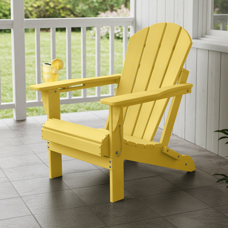 Chaise d'extérieur en PEHD résistante aux intempéries pour chaise d'extérieur pliable avec porte-gobelet, Lemon Yellow