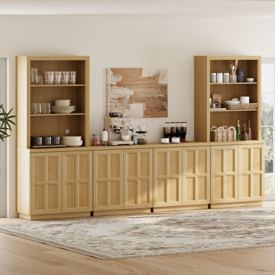 Armoire de garde-manger Boho Farmhouse, huche de rangement de cuisine combinée avec 2 plateaux supérieurs indépendants pour la bibliothèque et armoire de porte rebond 4-en-1 avec tablettes intérieures réglables, organisateur de rangement autoportant épaissi anti-vacillement pour la cuisine, la salle à manger, le vestibule