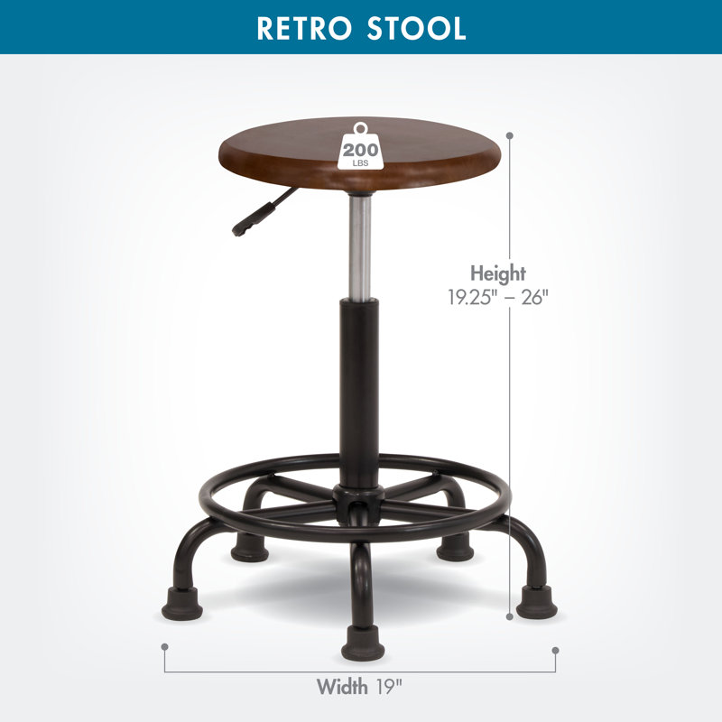 Craine Adjustable Height Industrial Stool with Footrest, Rustic Oak