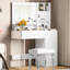 Bureau de meuble-lavabo avec 12 ampoules, 3 modes, surface en verre, armoire, tiroirs, rangement, blanc, plateau à maquillage, charge, stable et-96122447