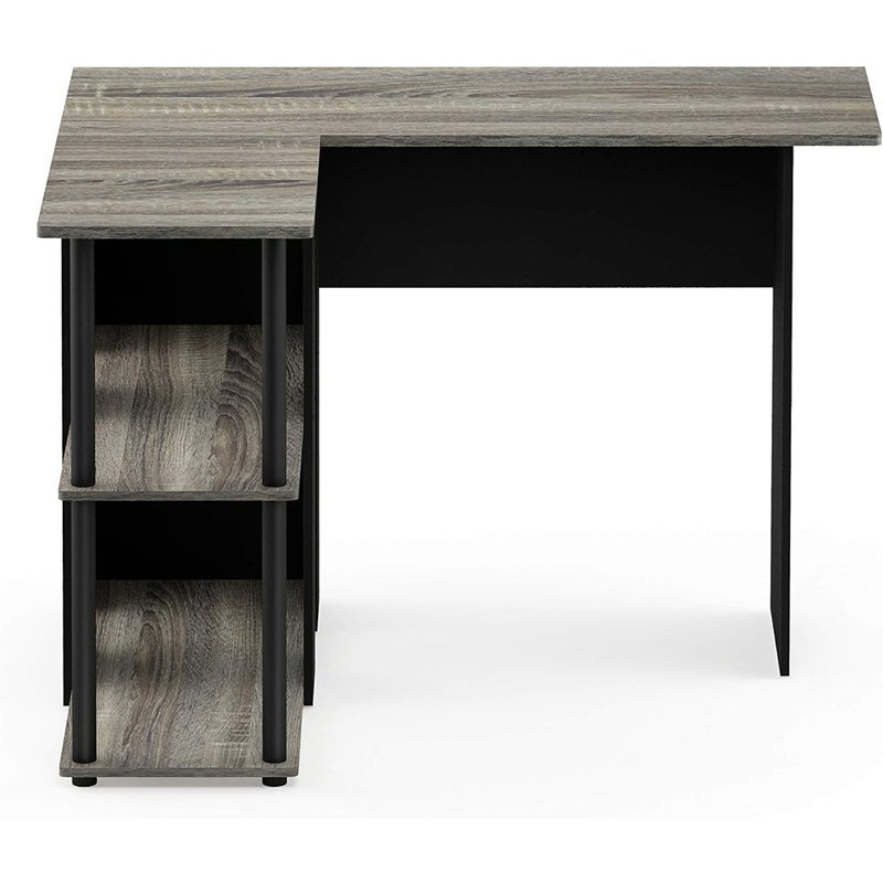 41.14'' W L-Shaped Computer Desk with Bookshelf, Gray/Black