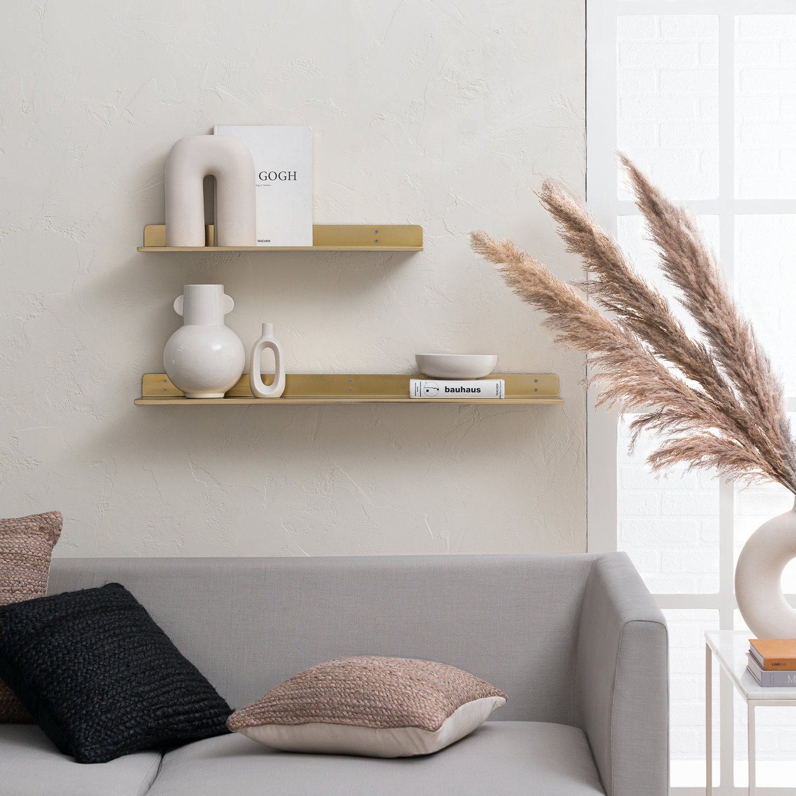 Maja Metal Wall Mounted Floating Display Shelf, 2" H x 24" W x 6" D, Gold