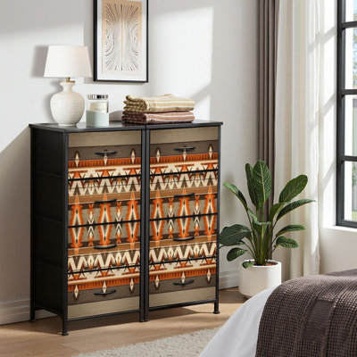 Commode pour commode de chambre à coucher pour commode ikat à motifs abstraits et brodés de style tribal sans couture Commodes de style mexicain et commodes en tissu avec rangement et bacs de rangement à 4 tiroirs