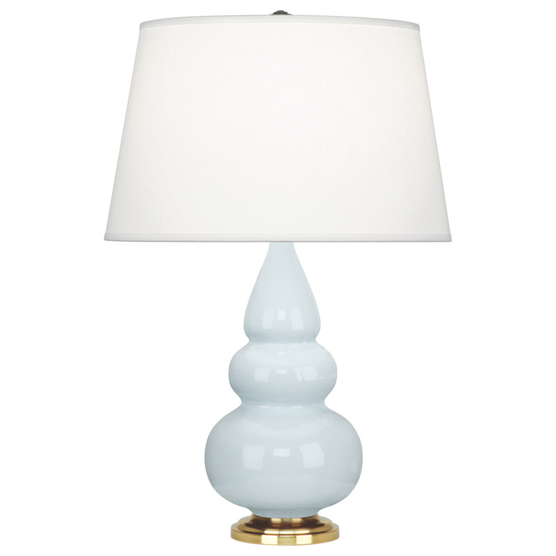 Small Triple Gourd Table Lamp, Baby Blue and Brass Base