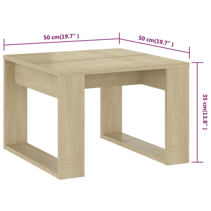 Table d'appoint carrée en bois d'ingénierie minimaliste, Chêne sonoma