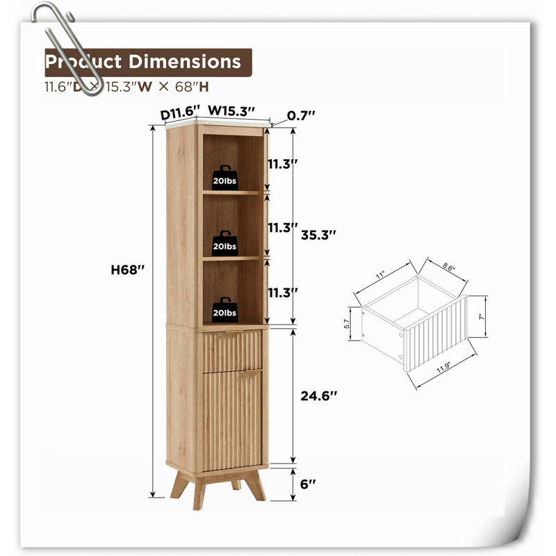 Armoire à linge en bois manufacturé Jamela, Chêne naturel