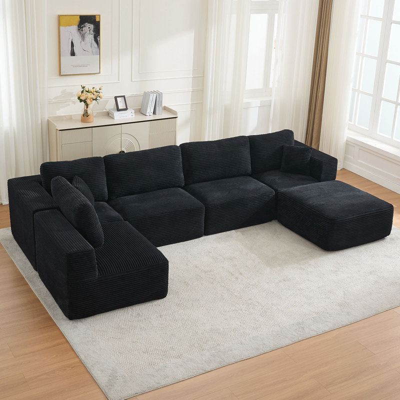Ensemble de canapé modulaire rembourré en velours 6 pièces Brigitte, Noir anthracite
