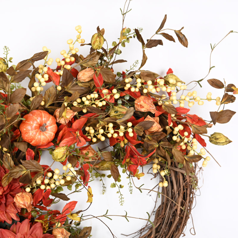 Couronne de citrouille 24 po avec dahlia