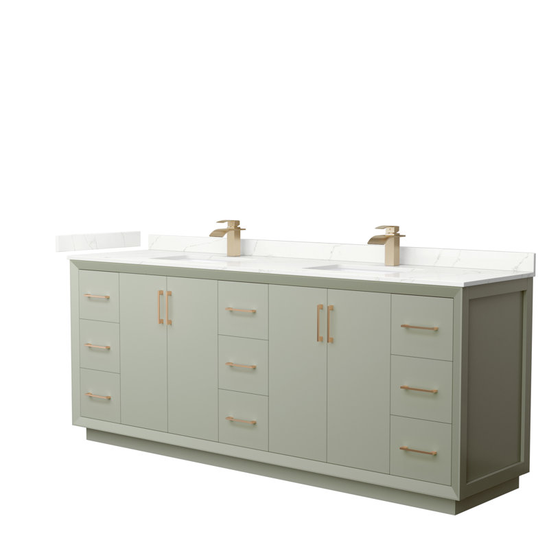 Strada 84'' W Double Vanity, Satin Bronze, Light Green, Giotto Quartz