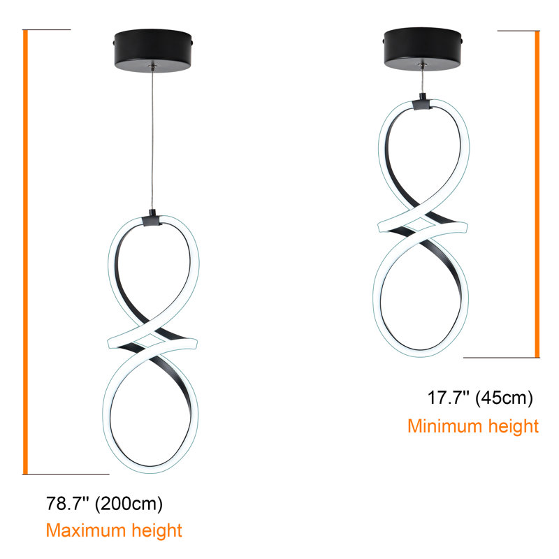 Luminaire suspendu moderne à spirale DEL, Noir mat