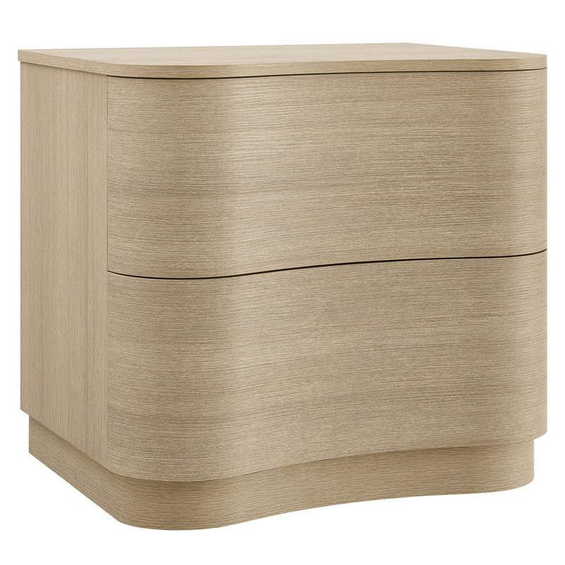 Mirae 2-Drawer Curved Nightstand, Brushed Light Oak