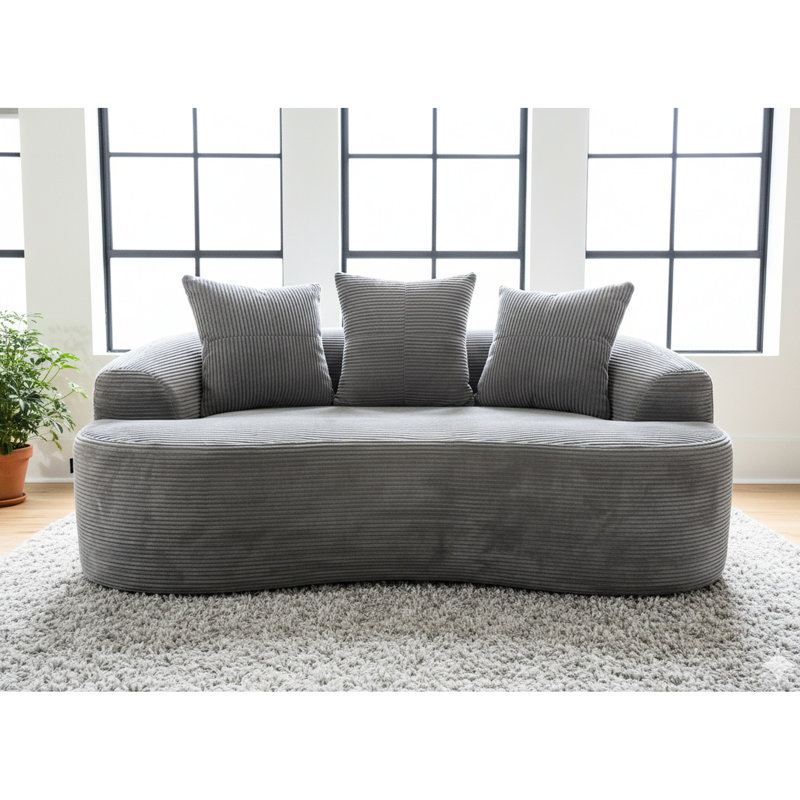 Velours côtelé gris 63,91 po incurvé, coussins à ressorts ensachés, 3 coussins décoratifs, solution de rechange pour petit espace, aucune solution d'assemblage requise, requis