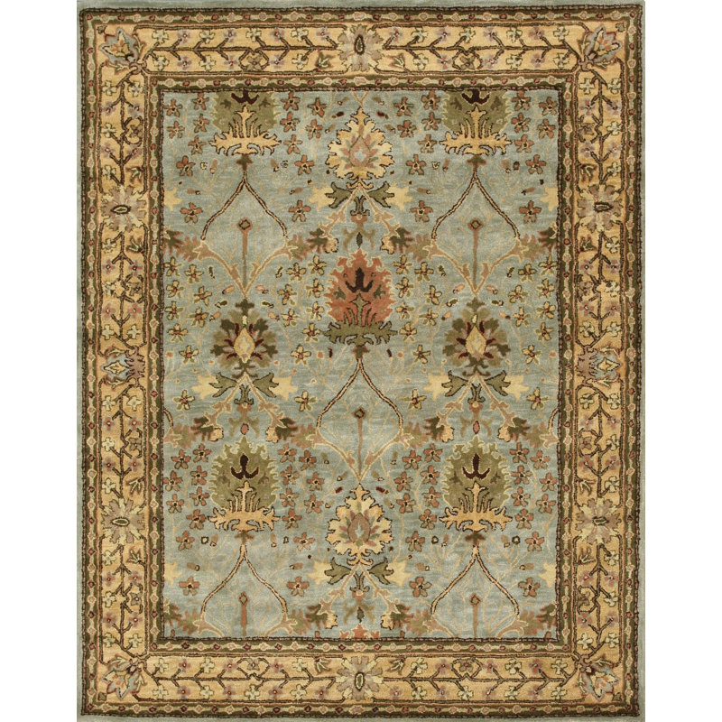 Hand Tufted Wool Floral Area Rug in Blue, 5' x 8'
