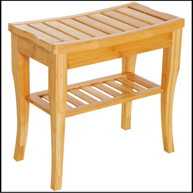 Long banc de douche en bambou, tabouret de douche spa de 20 po avec tablette de rangement en dessous