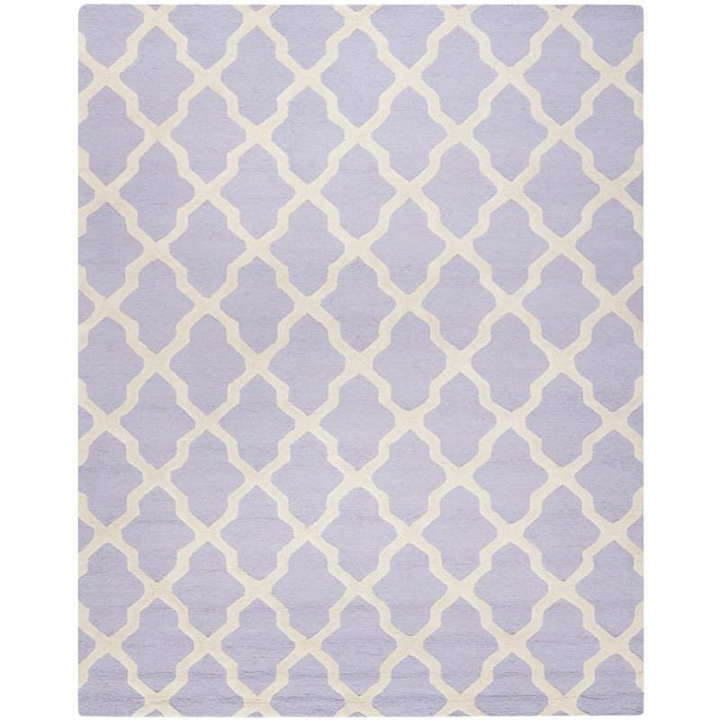 Cannen Hand Tufted Wool Geometric Rug, Rectangle 6' x 9', Ivory/Lavender