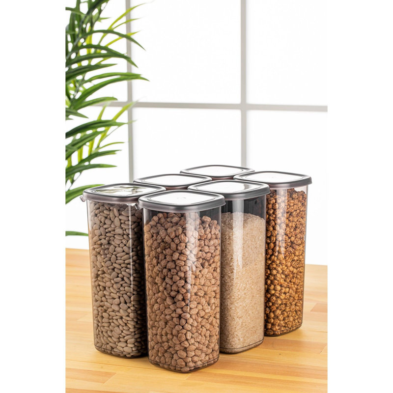 Ensemble de boîte de rangement durable (6 pièces), couleur anthracite, 3,9 x 3,9 x 9,6 pouces | 100% plastique, capacité de 59,3 oz liq. Chacune | Sans BPA, va au lave-vaisselle | Idéal pour organiser les fournitures de maison, de bureau et d'artisanat