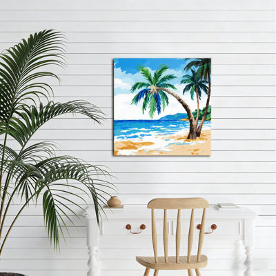 «Tropical Beach Palms», art mural encastré en bois 16 x 16 po