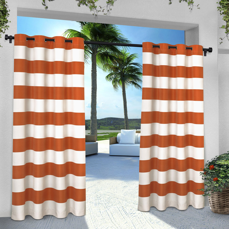 Panneaux de rideaux semi-transparents rayés avec œillets Agim, Orange d'exception, L 54 po x L 84 po