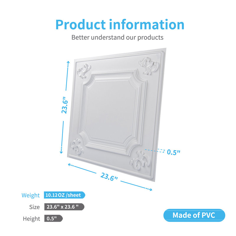 24'' L x 24'' W Smooth PVC Drop-In Ceiling Tile, White