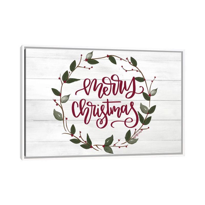 Couronne de Noël - reproduction d'art textuel, H 18 po x l 26 po x P 1,5 po, Toile blanche encadrée, Pas de tapis