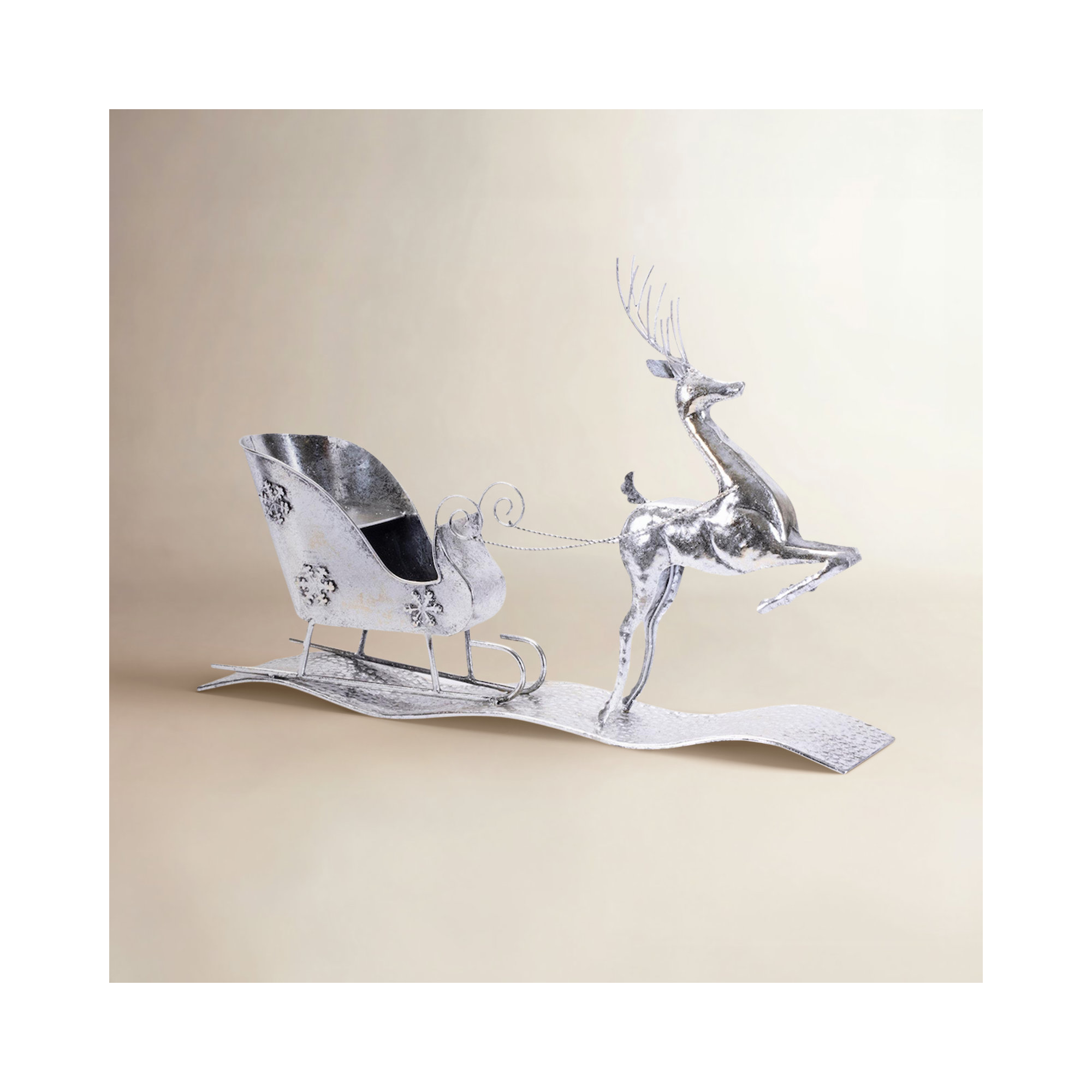 Hammered Metal Reindeer with Sleigh 25.5"L