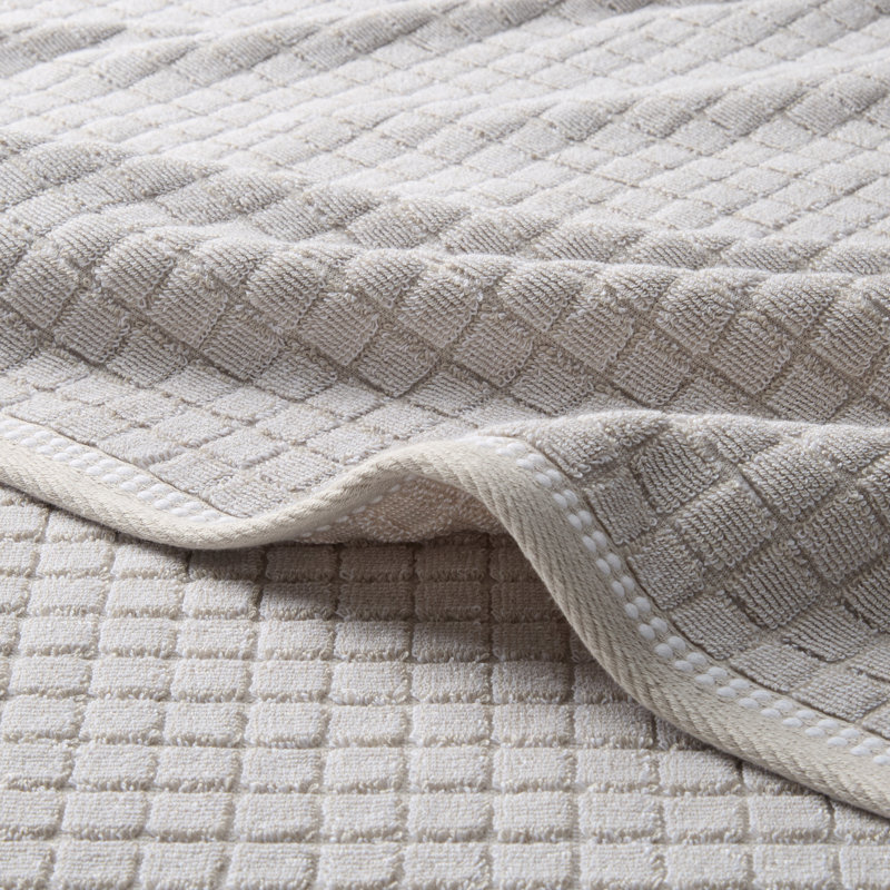 TOWN & COUNTRY EVERYDAY 4-Piece Textured Windowpane Hand Towel Set, 20x30-Inch, 100% Cotton, Beige